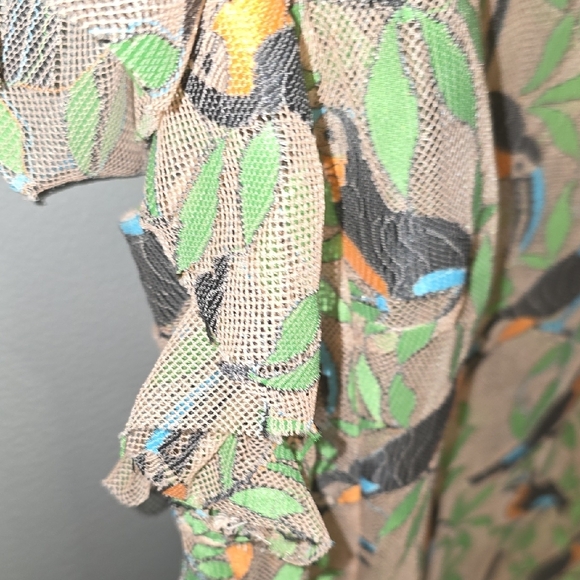 Multicolor Sheer Blouse with Birds & Leaves Print - Picture 4 of 5